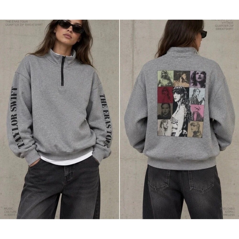 TAYLOR SWIFT Eras Tour
Gray Quarter Zip Pullover Size
M Official Merch SWIFTY